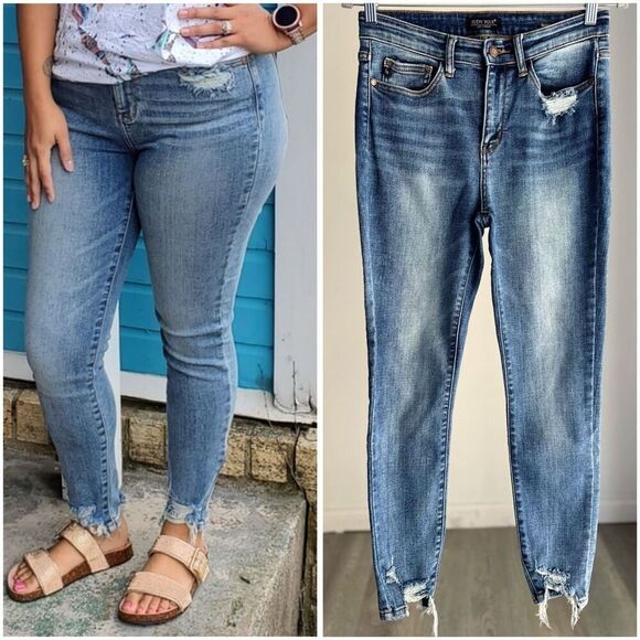 Judy Blue Rip Frayed Hem Skinny 7/28 - Picture 1 of 5